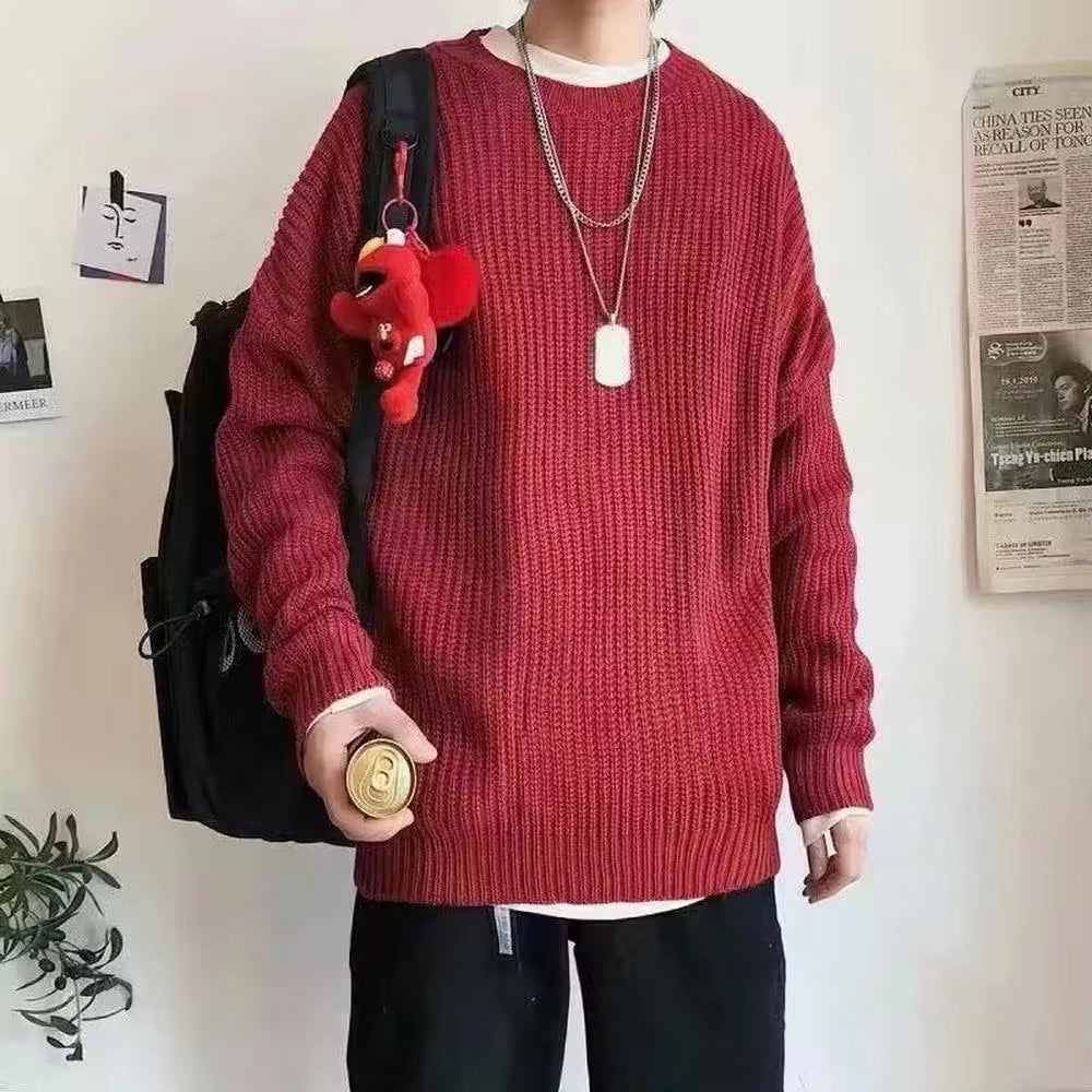 Korean Fashion Sweaters Men Autumn Solid Color Wool Sweaters Slim Fit Men Street Wear Mens Clothes Knitted Sweater Men Pullovers