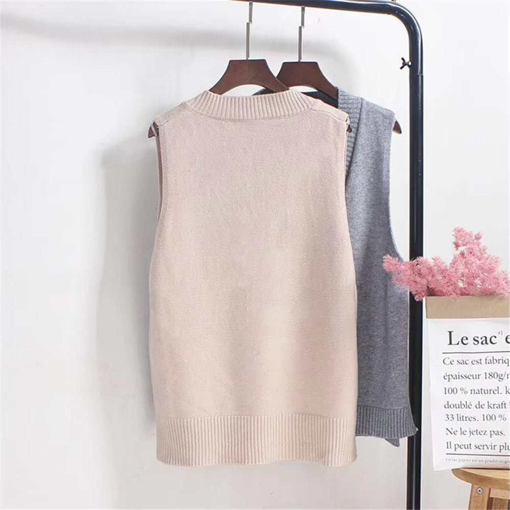 Fashion Korean Woman Sweaters Knitted Vest Womens Sweater Autumn Winter Loose Sleeveless Knitwear Femme Winter Pullover Sweaters