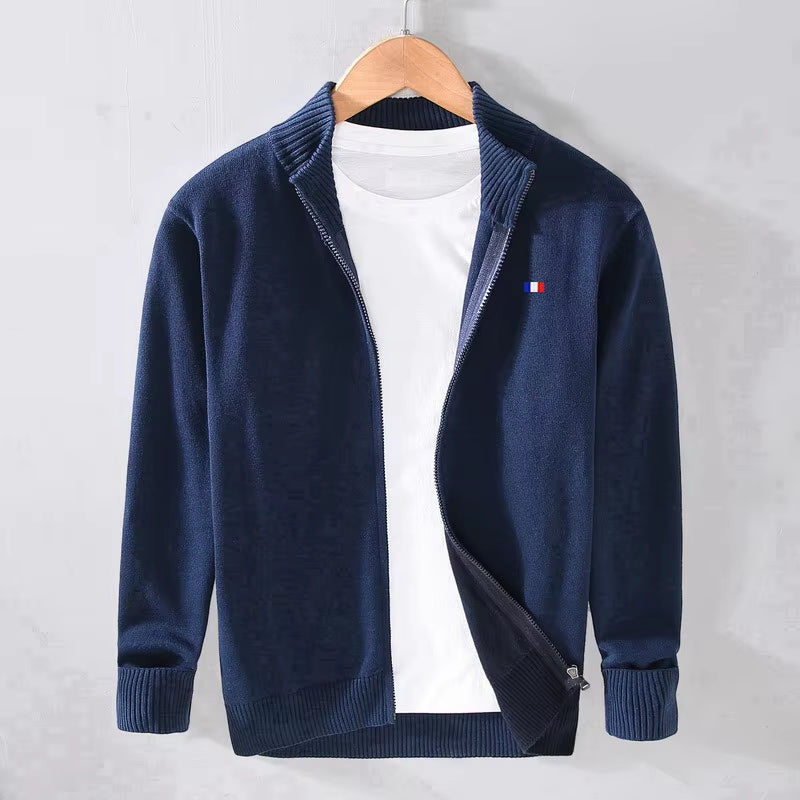 Autumn/Winter Cardigan 100%Cotton Sweater Men'S Jacket Zipper Sweater Casual Knit Sweater Turtleneck Stand Collar Tops