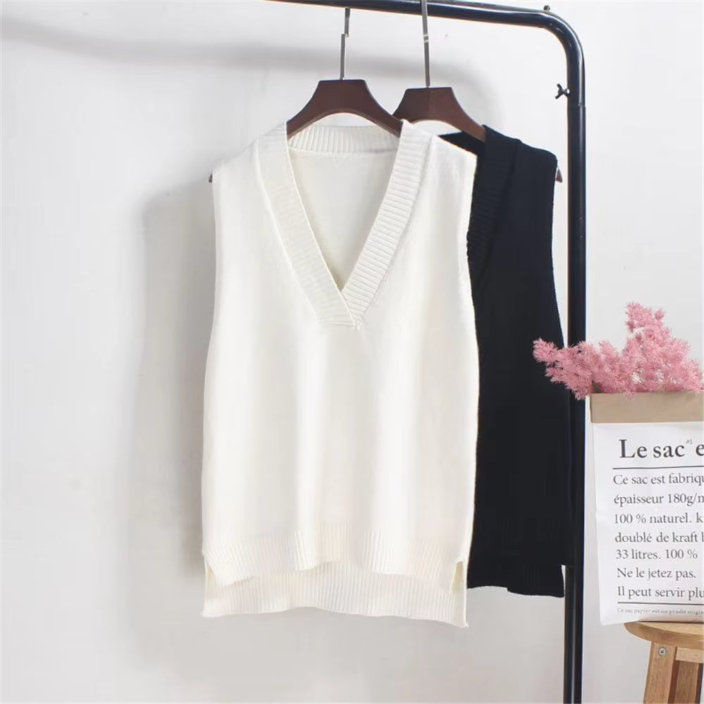 Fashion Korean Woman Sweaters Knitted Vest Womens Sweater Autumn Winter Loose Sleeveless Knitwear Femme Winter Pullover Sweaters