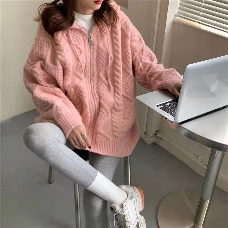 2021 Women Sweater Pullover Female Knitting Overszie Long Sleeve Loose Elegant Knitted Thick Outerwear Womens Winter Sweaters