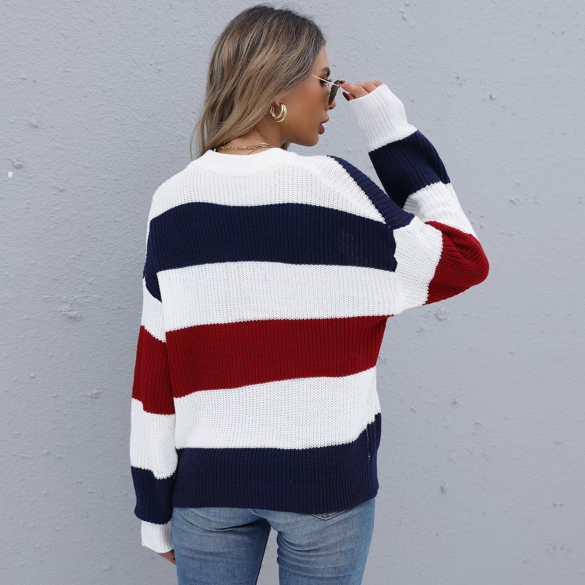 Striped Sweater Women Casual Loose Pullover O-Neck All-Match Knitted Top Jumper Fall Long Sleeve Chic Knit Sweaters