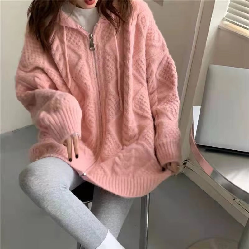 2021 Women Sweater Pullover Female Knitting Overszie Long Sleeve Loose Elegant Knitted Thick Outerwear Womens Winter Sweaters