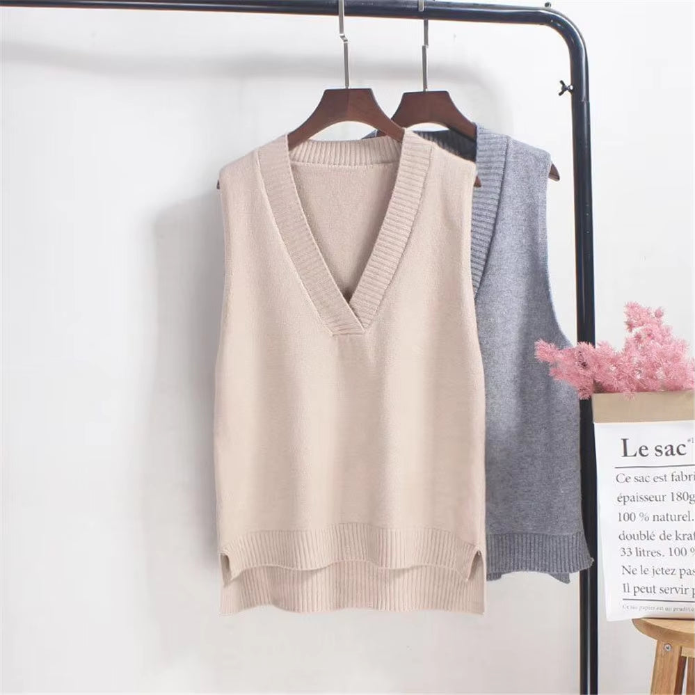 Fashion Korean Woman Sweaters Knitted Vest Womens Sweater Autumn Winter Loose Sleeveless Knitwear Femme Winter Pullover Sweaters