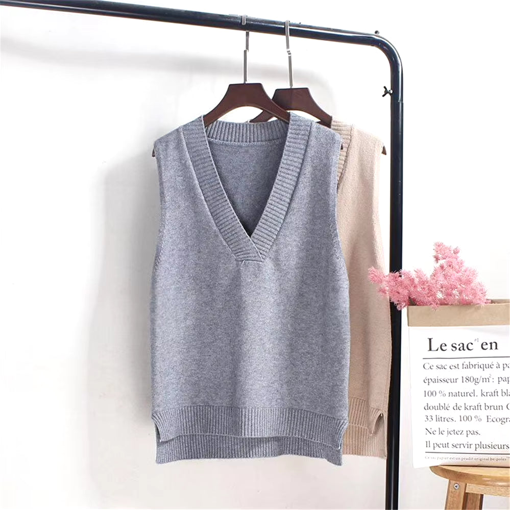 Fashion Korean Woman Sweaters Knitted Vest Womens Sweater Autumn Winter Loose Sleeveless Knitwear Femme Winter Pullover Sweaters