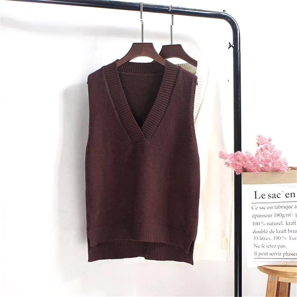 Fashion Korean Woman Sweaters Knitted Vest Womens Sweater Autumn Winter Loose Sleeveless Knitwear Femme Winter Pullover Sweaters