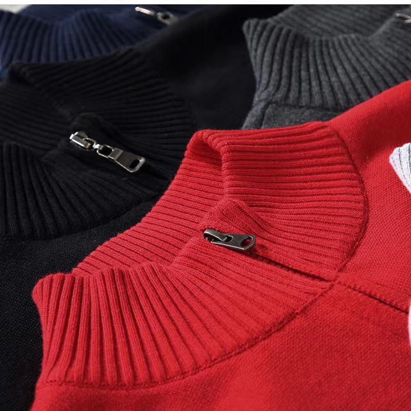 Autumn/Winter Cardigan 100%Cotton Sweater Men'S Jacket Zipper Sweater Casual Knit Sweater Turtleneck Stand Collar Tops