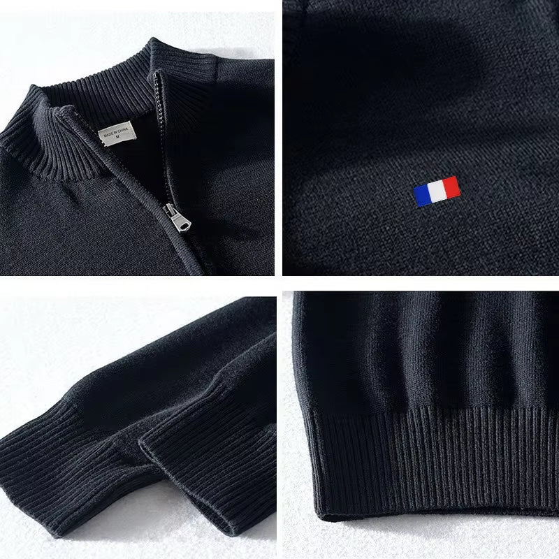 Autumn/Winter Cardigan 100%Cotton Sweater Men'S Jacket Zipper Sweater Casual Knit Sweater Turtleneck Stand Collar Tops