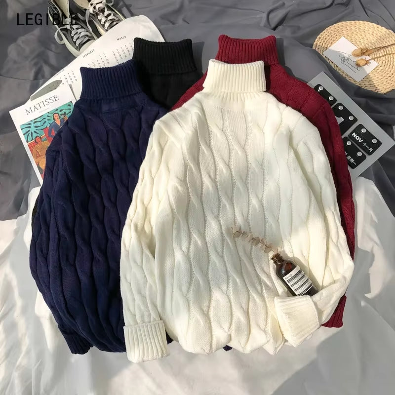 Men Winter Sweaters Mens Turtleneck Black Pullover Sweaters Male Korean Solid Couple Colorful Clothing