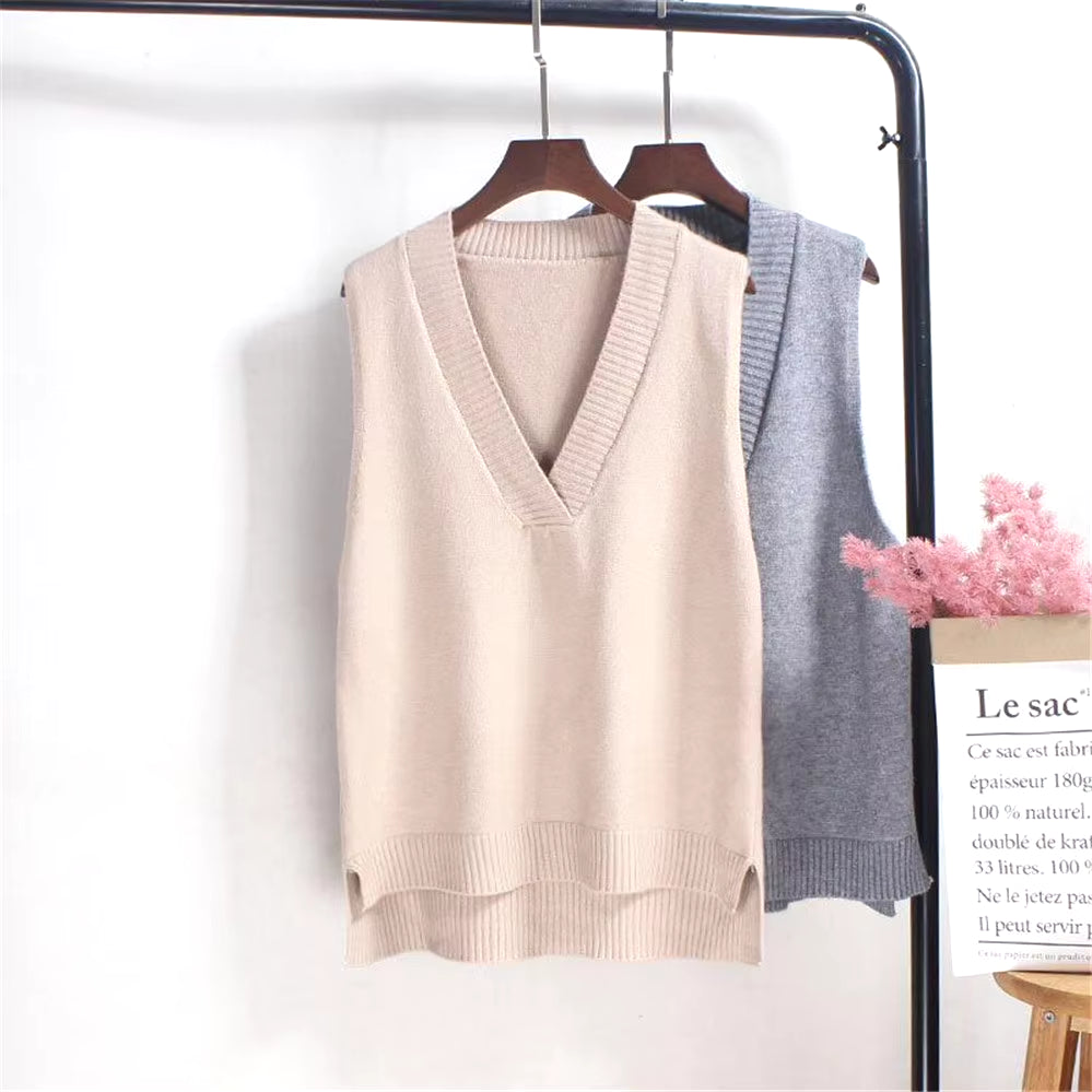 Fashion Korean Woman Sweaters Knitted Vest Womens Sweater Autumn Winter Loose Sleeveless Knitwear Femme Winter Pullover Sweaters