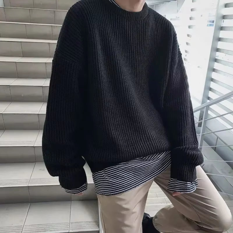 Korean Fashion Sweaters Men Autumn Solid Color Wool Sweaters Slim Fit Men Street Wear Mens Clothes Knitted Sweater Men Pullovers