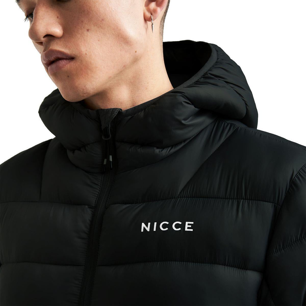 Mens Nicce Hooded Puffer Jacket Water Resistant Zip Pockets Padded Coat