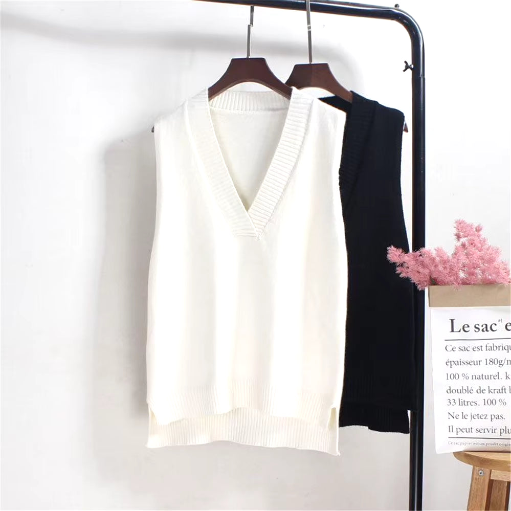 Fashion Korean Woman Sweaters Knitted Vest Womens Sweater Autumn Winter Loose Sleeveless Knitwear Femme Winter Pullover Sweaters